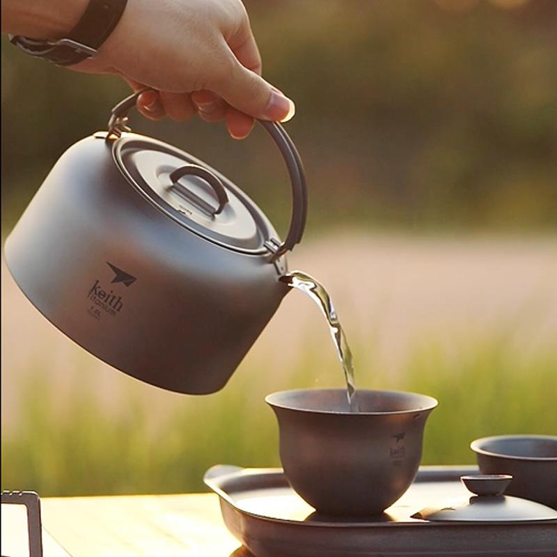 keith铠斯纯钛户外烧水壶钛壶1L茶具茶壶咖啡壶旅行便携式烧水壶
