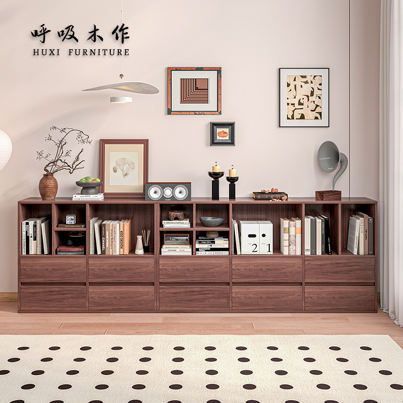 中古风实木书柜自由组合格子柜