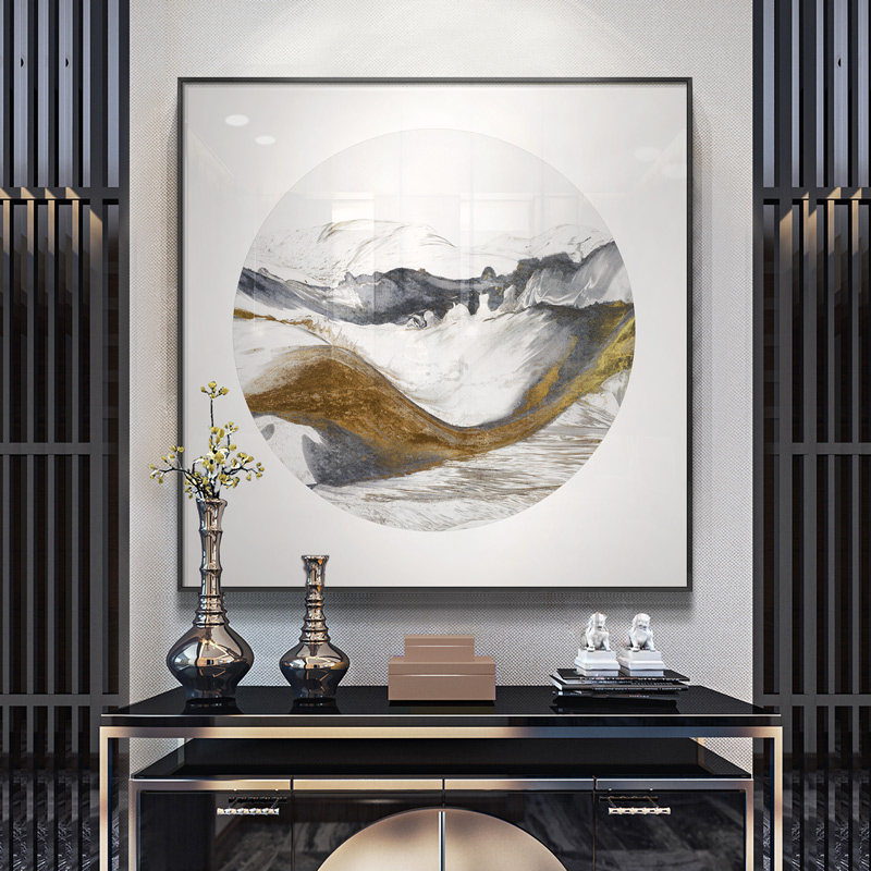 金属框带玻璃镜面抽象壁画新客厅沙发背景墙装饰方形挂画