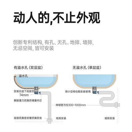 洗手盆下水管短款弹跳洗脸盆墙排防臭台盆9度直角陶瓷下水器装