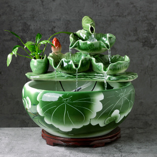 招财流水陶瓷鱼缸家用流水喷泉小金鱼缸大号养鱼客厅加湿造景