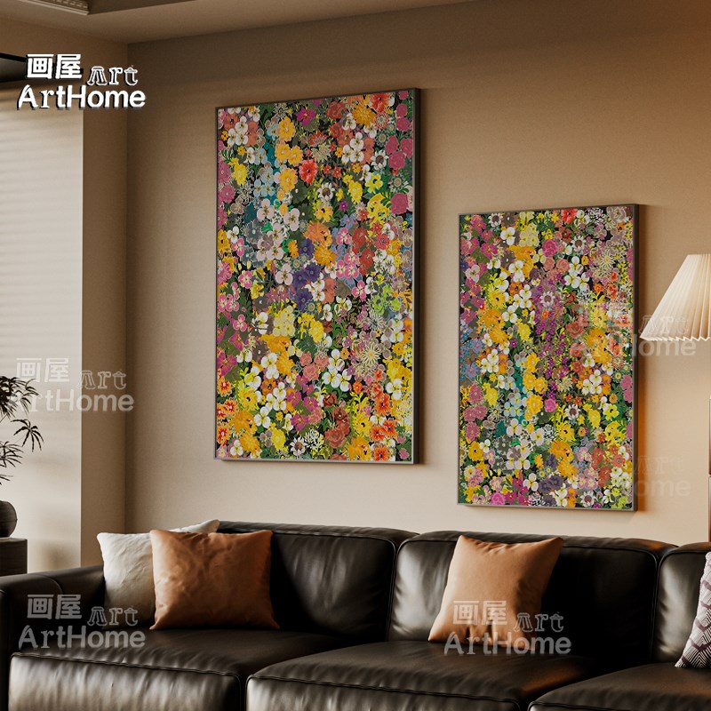 现代中古风装饰画卧室床头挂画花卉餐厅壁画客厅法式抽象玄关画图片