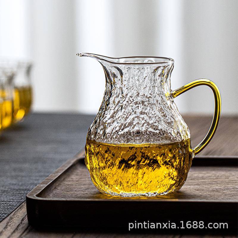 日式公道杯耐热玻璃锤纹公杯带把手匀杯家用茶海分茶器功夫茶具