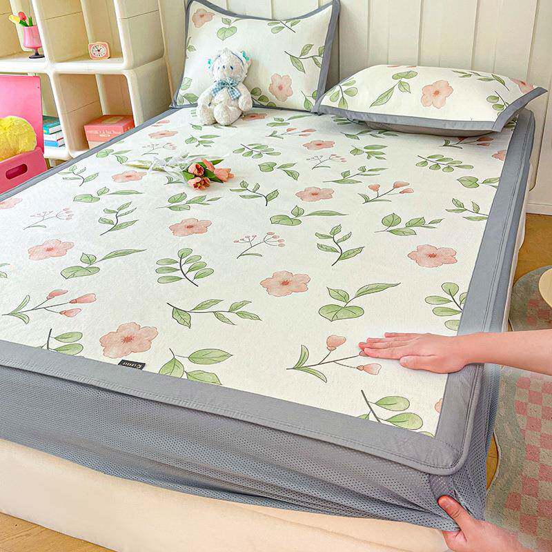 A类冰藤席冰丝凉席三件套夏季可水洗折叠草席空调软席子婴儿可用4