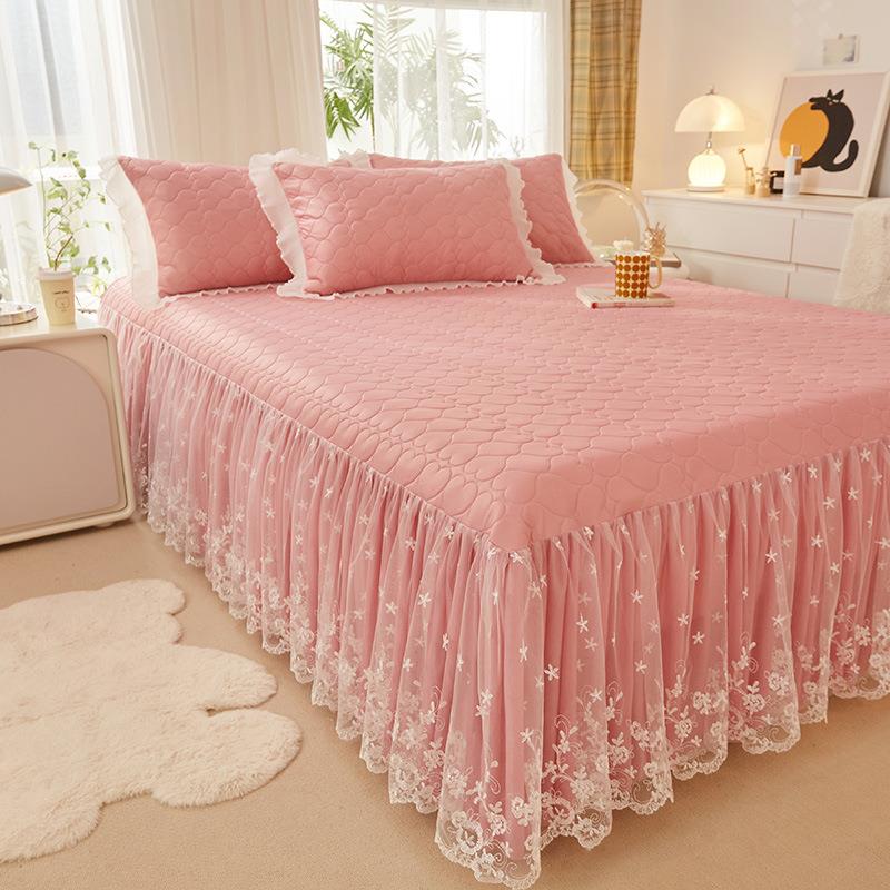 xyt韩版公主风夏季床裙款乳胶凉席三件套少女冰丝床罩席子加厚可