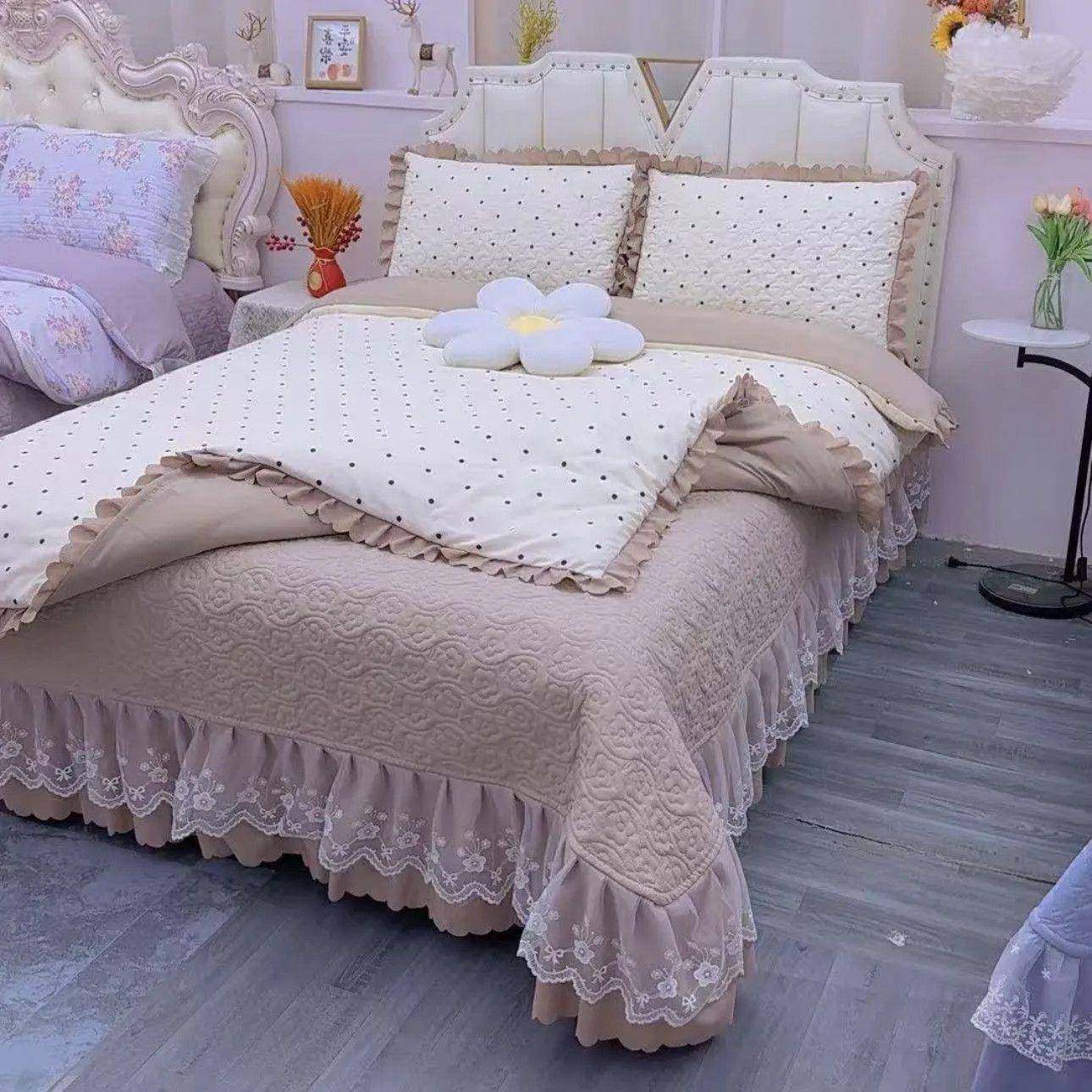 a类母婴级针织棉夹棉床盖被套四件套防滑床单三件套床上用品亚麻