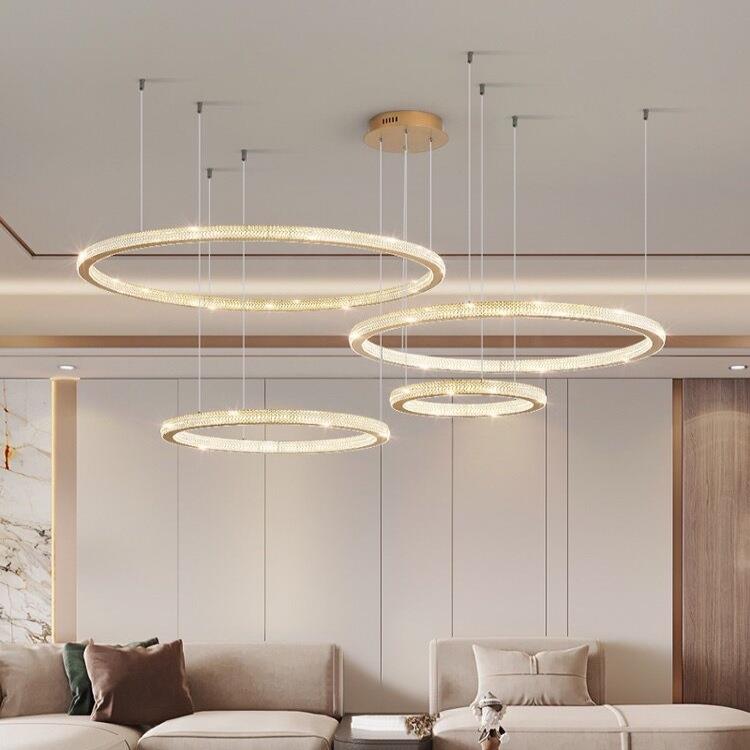 现代简约轻奢别墅跃层大厅楼梯间吊灯设计师款大气餐厅多层圈圈灯