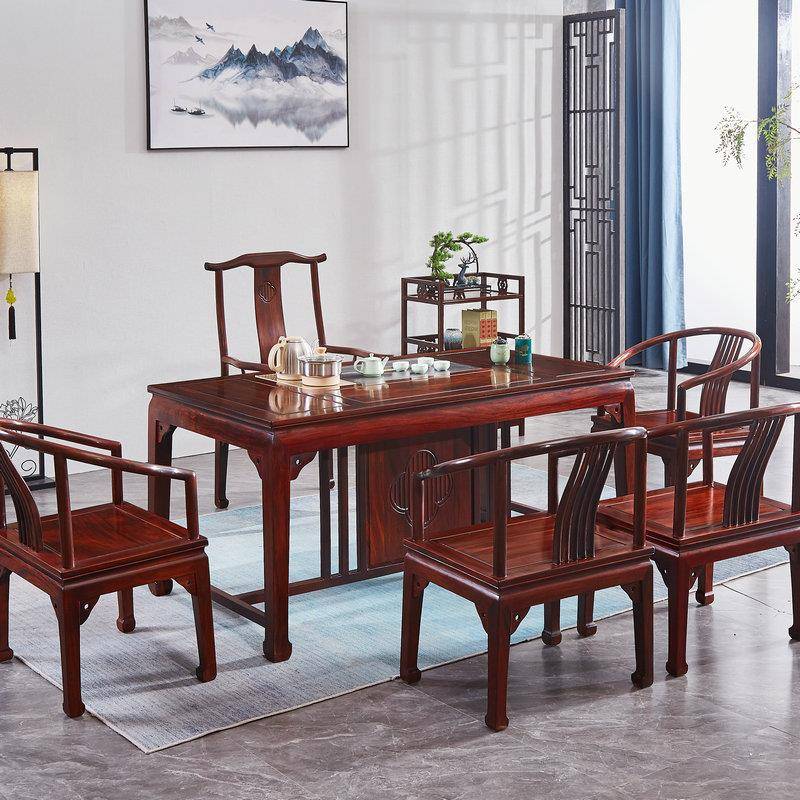 东非酸枝茶桌椅新中式红酸枝木茶台办公泡茶两用简约实木家具茶具