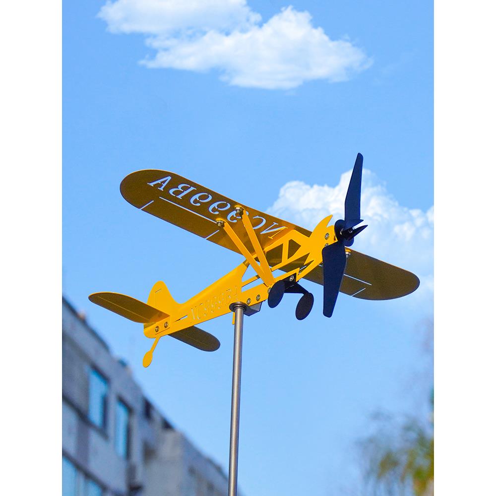 户外金属铁艺飞机风车风向标模型螺旋桨旋转摆件庭院花园幼儿园装