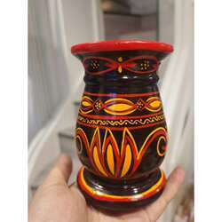 大凉山彝族漆器笔筒红黄黑实木手绘民间少数民族风特色手工艺饰品