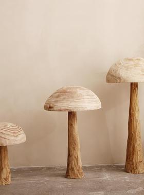 创意手工实木蘑菇落地摆件样房客厅软装饰开业送礼酒店大堂艺术品