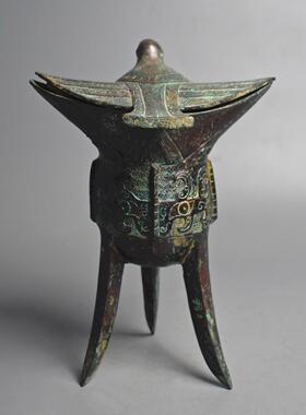 青铜器做旧西周爵杯燕盖爵纯铜工艺品摆件博古架装饰摆件收藏品