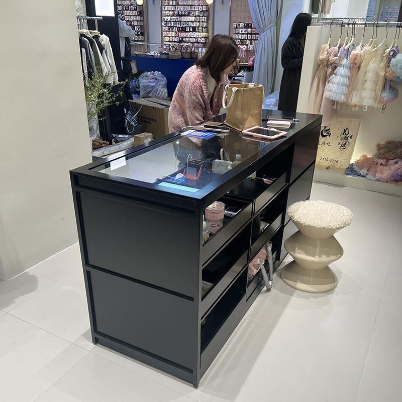 黑色烤漆中岛展示台服装店女装店店铺中岛台流水台展示柜中间直销