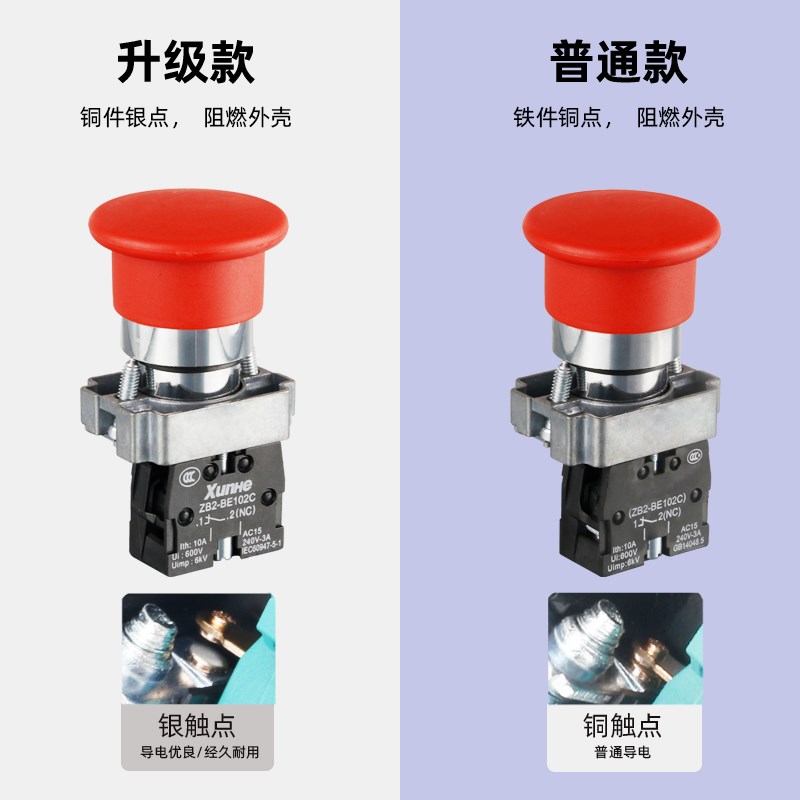 按钮开关ZB2 XB2-BC42C/BC31蘑菇头紧急停止电源启动按钮自复位