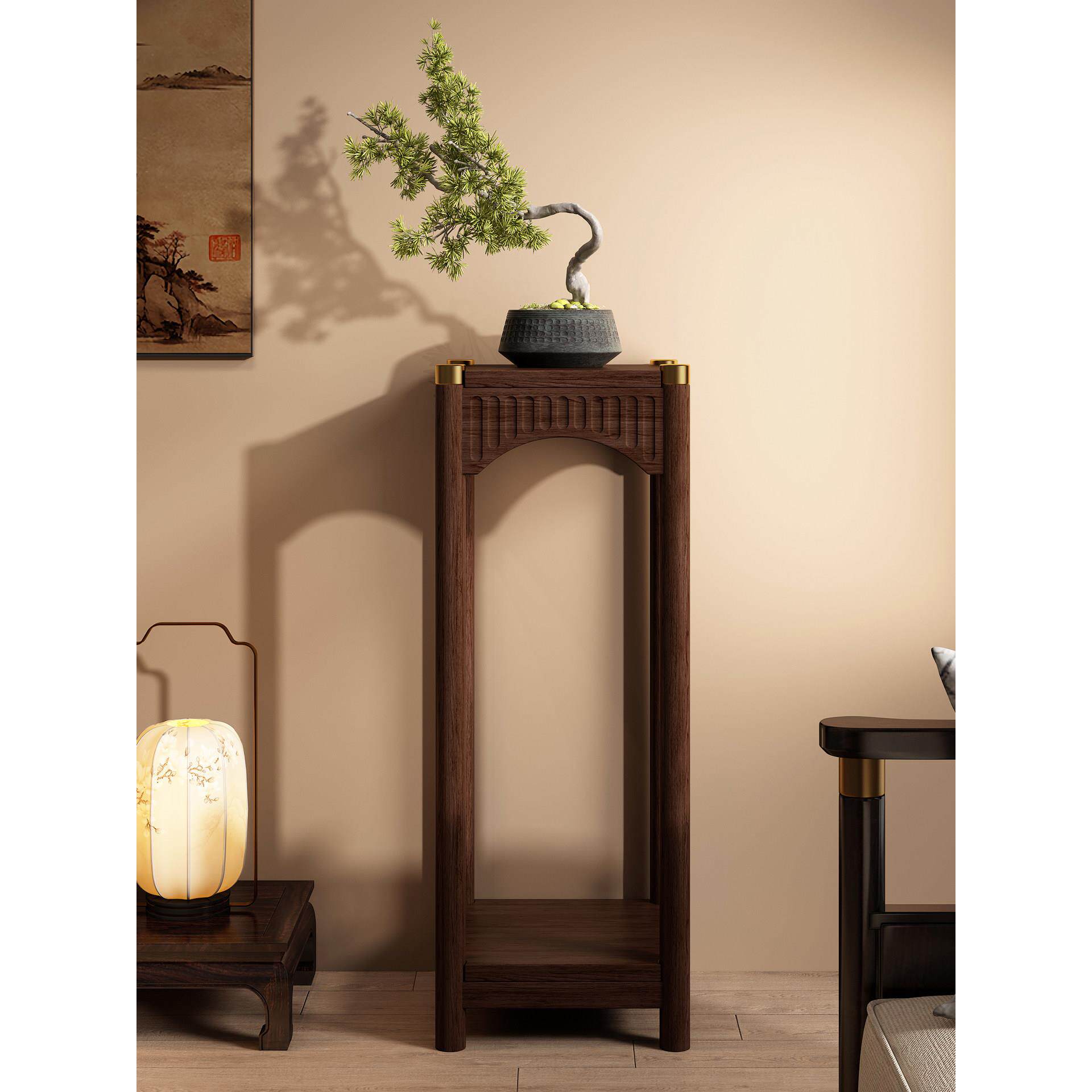 实木花架子客厅落地式不占地方绿植花盆摆放架中式美学花台置物架