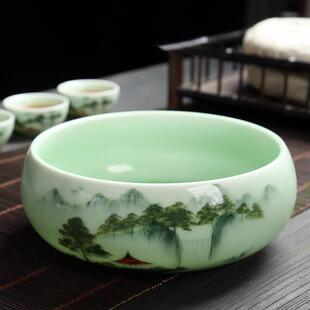 大号茶洗陶瓷茶渣缸家用水洗茶杯盆器皿茶具配件手绘小号笔洗水盂