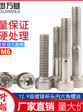 12.9级镀镍内六角螺丝HM杯头高强度螺栓螺钉圆柱头螺丝钉M3M4M5M6