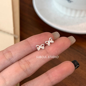 素泊集s999纯银蝴蝶结耳钉女小众感高级耳环日常精致耳饰睡觉免摘