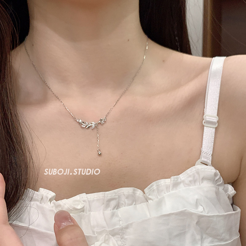 素泊集s925纯银麦穗项链女小众设计锁骨链高级轻奢配饰长款毛衣链