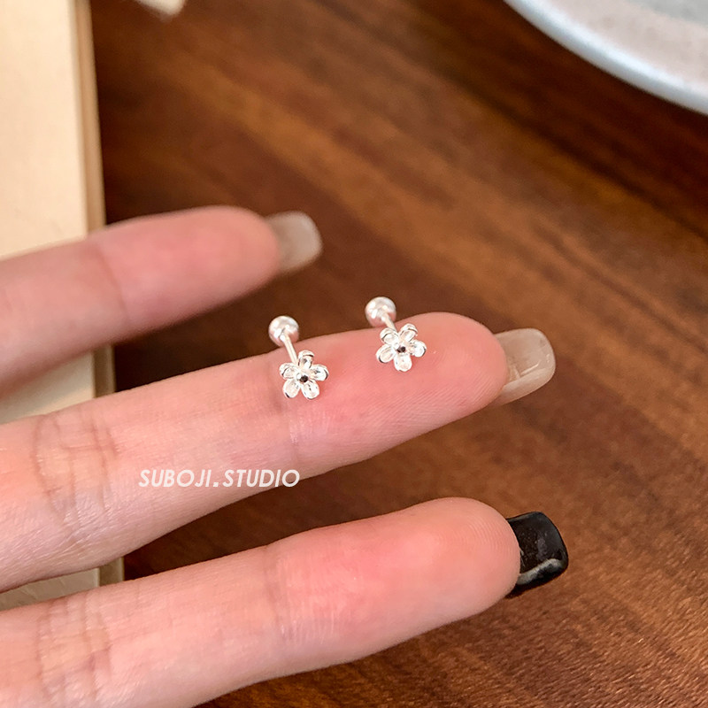 素泊集s999纯银花朵耳钉女小巧精致耳环高级感耳饰养耳洞睡觉免摘