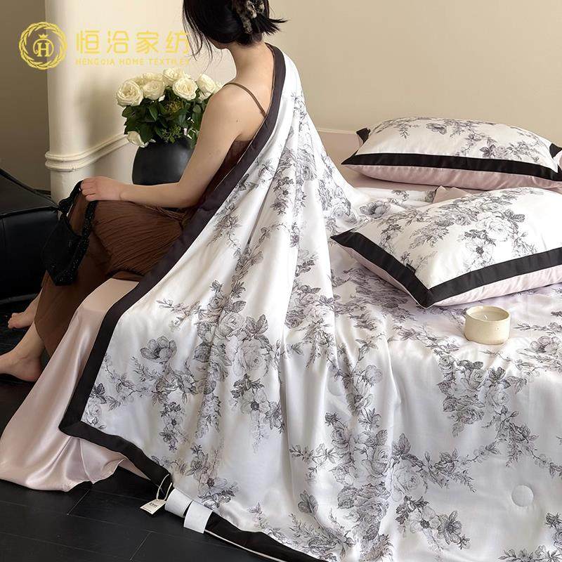 夏季凉感双天丝DOO夏凉被四件套面复古风花卉染印水洗可冰丝调薄