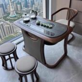 新式 椅新款 阳台茶桌组合客厅家用黑胡桃木室泡茶桌XGQ简约办公中