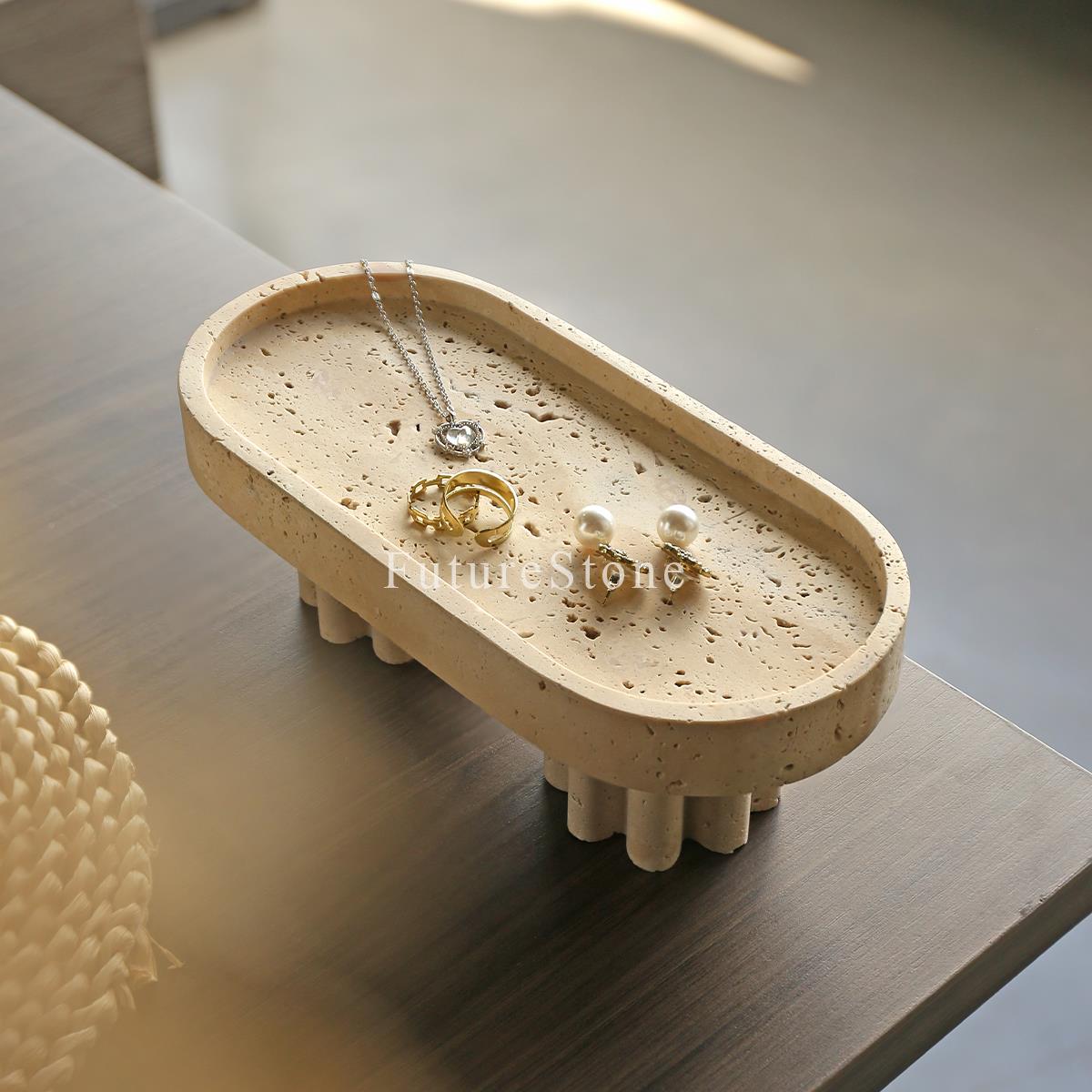 侘寂风天然米洞白摆石大理石圆盘托餐厅饭厅咖啡甜品装饰件MZP托