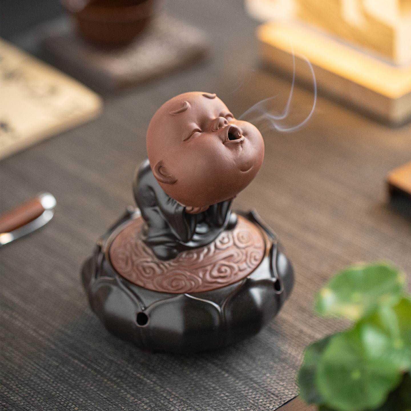 创意小和LXC-2355尚香室炉沙陶瓷可爱小莲花盘香炉禅意茶桌面香弥
