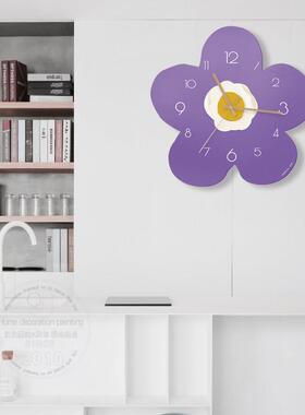 简约紫色卡创静意太阳儿花装饰挂墙钟表客厅童房音时GZAA1505钟通