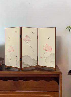 新中式桌面装饰品荷花屏摆件高台YDU级斗感柜餐边风柜电视柜摆装