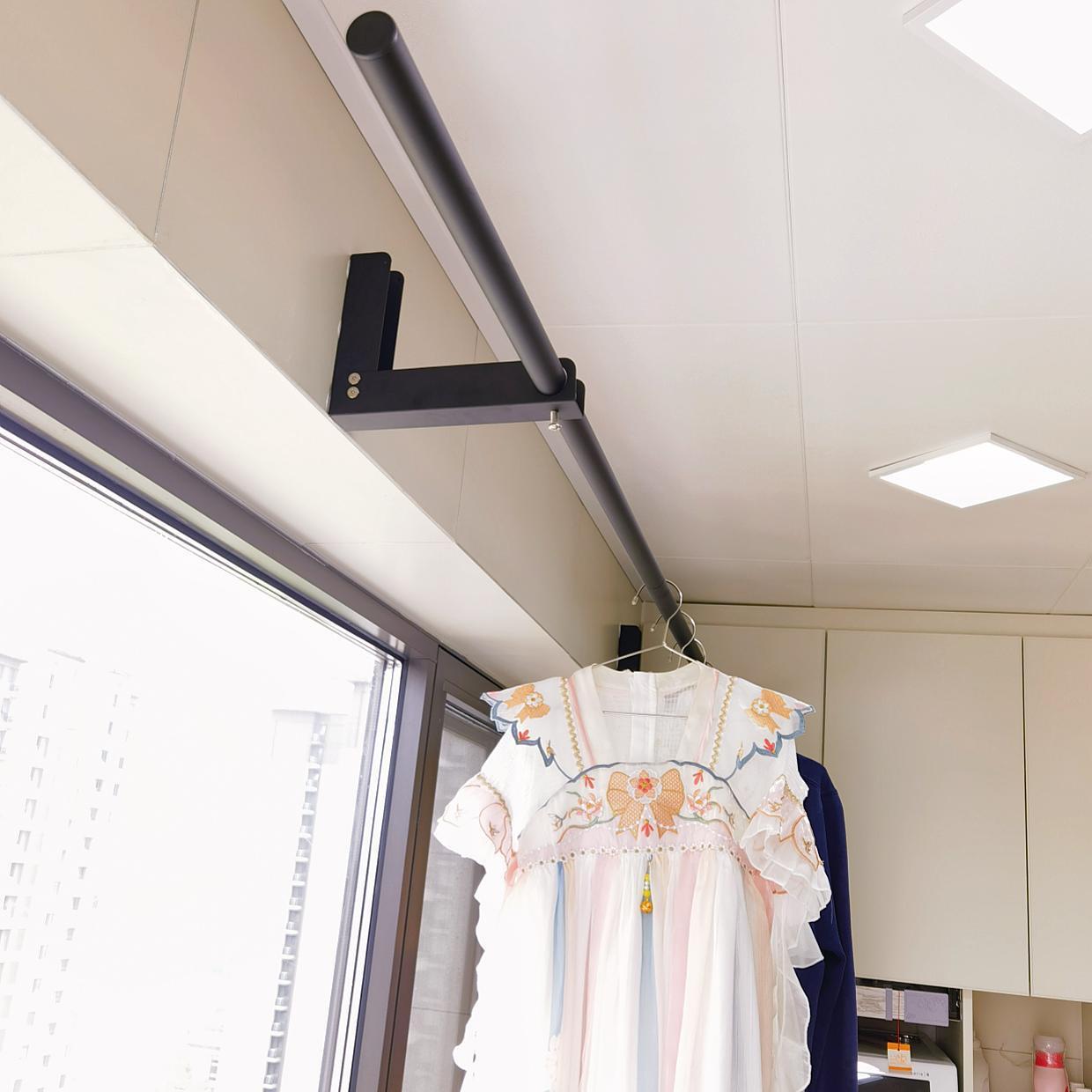 晾晴 晾架墙上固定窗户衣衣杆窗框折叠晒衣杆免打孔阳台家沛用