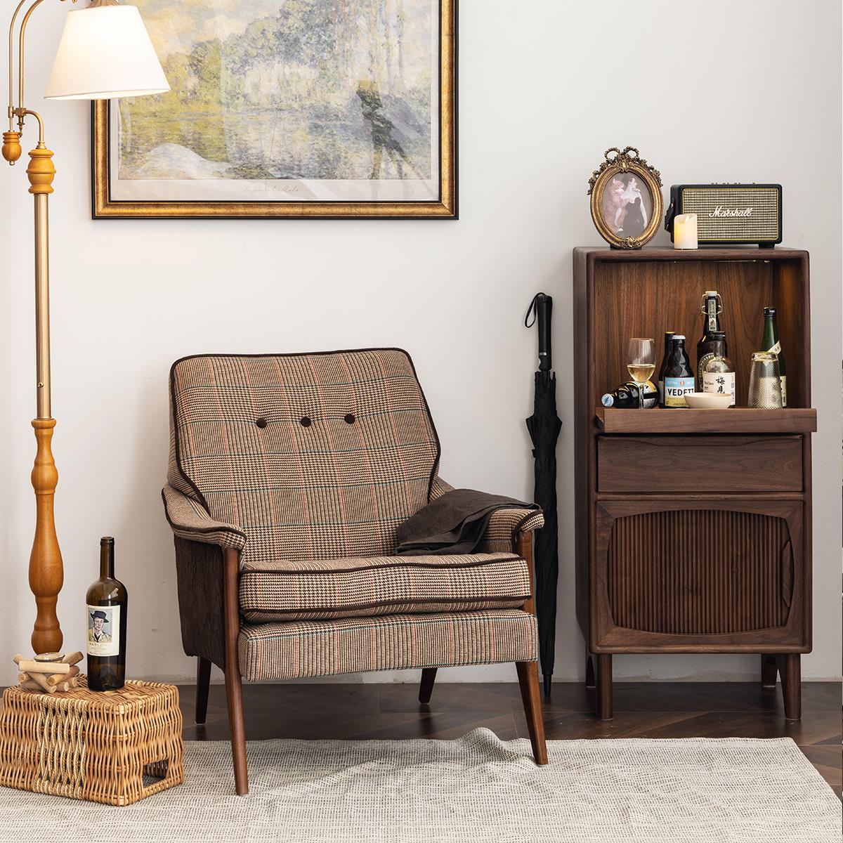 北欧覆古室电边柜视客DG045厅黑胡桃木木实立柜卧收纳斗柜抽屉柜