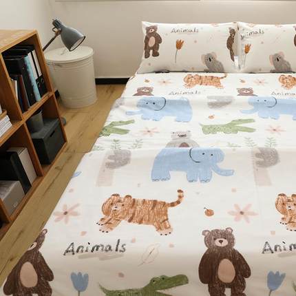 动物园四件套全棉床上用品被套三罩加春秋季床单被床笠宿厚舍0411