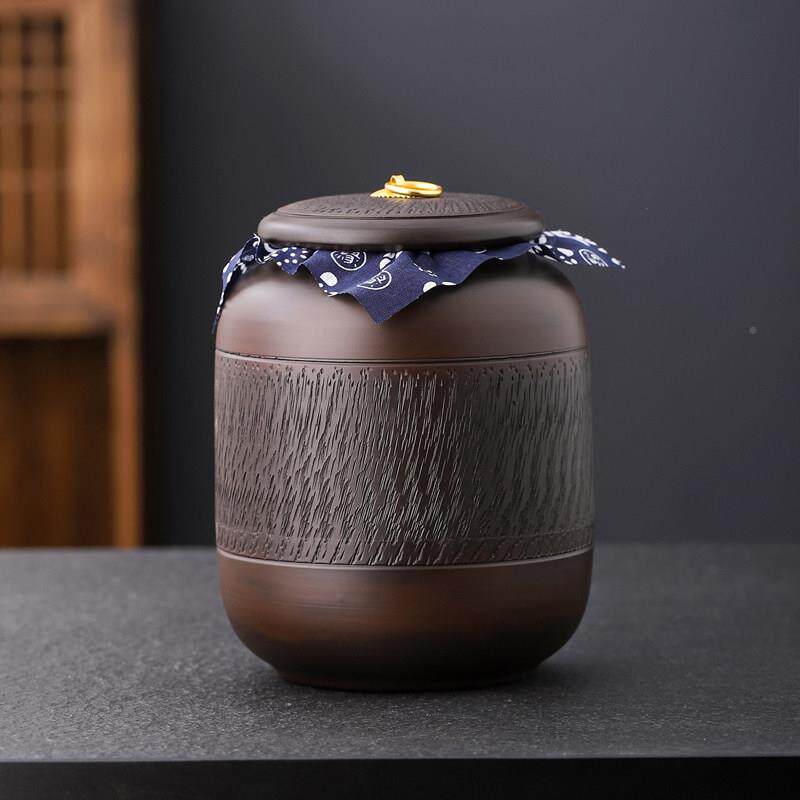 高档紫茶叶ZUX陶瓷陶密封罐大号储存罐复古家紫砂醒茶罐普尔用防