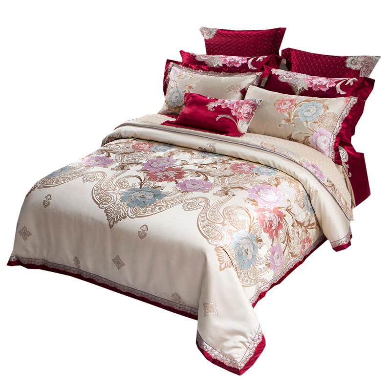 高级式婚刺庆结婚四件套床上用华欧105\/140品全棉婚嫁奢绣喜被套