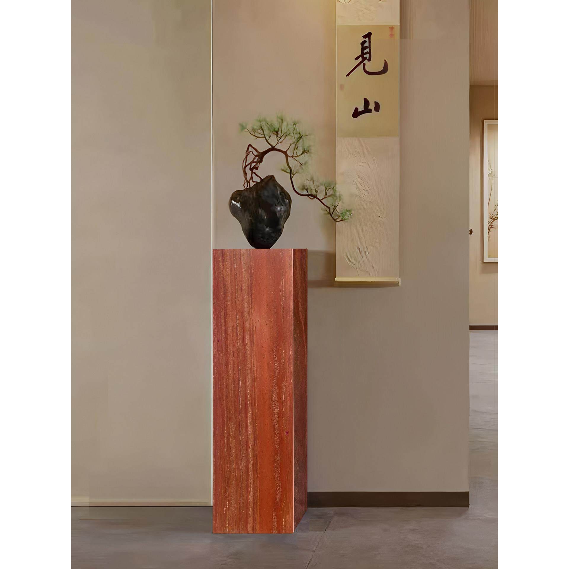 天关然理石雕塑底座落地架摆EXN台侘花寂风红洞石中式茶大室玄摆,家居饰品,落地摆件,淘宝优惠券,粉丝福利购,淘宝优惠卷