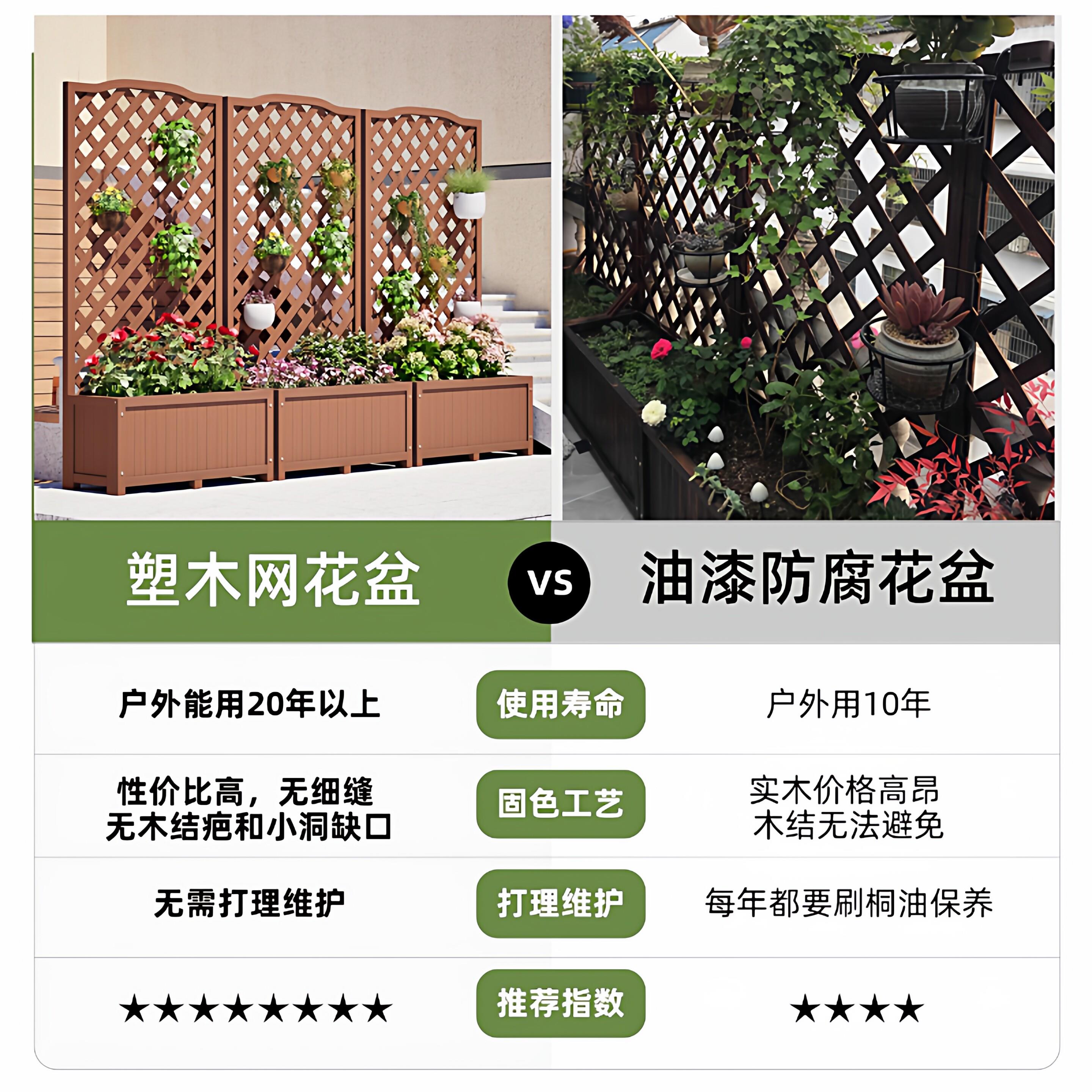 塑木阳台花架户外院栏花箱种箱花园庭栅栏室围外隔断AZZ攀爬植网