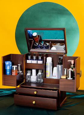 实化妆品收纳盒梳妆台大量高档精致护QWF品口红面膜整木理肤收纳