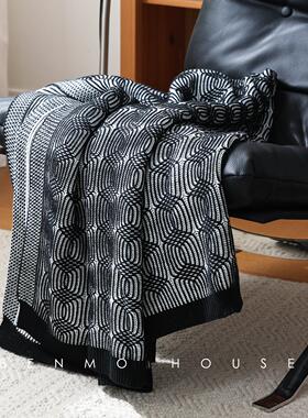 针织提花毯北欧风休闲毛毯蓝色沙发装饰空调盖毯子样板间搭毯新款