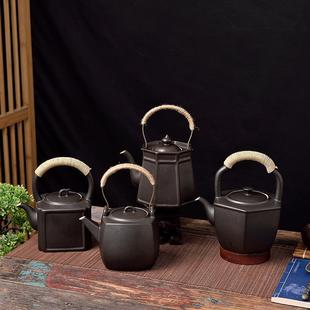 原矿紫砂乌釉大容量手工提梁壶围炉煮茶壶家用耐热烧水陶壶可干烧