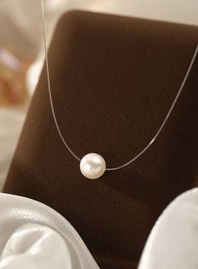 S999足银珍珠鱼线项链热款隐形百搭颈链小众锁骨链