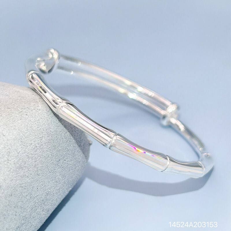 s999纯银手镯女七彩竹节实心光面推拉时尚手环年轻百搭送女友礼物