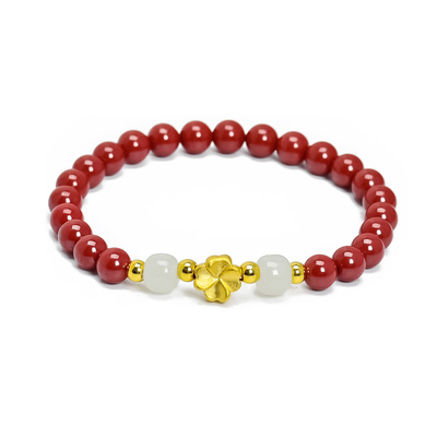 黄金四叶草朱砂手链999足