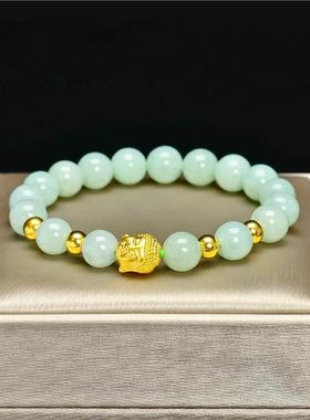 黄金手链999足佛头翡翠女