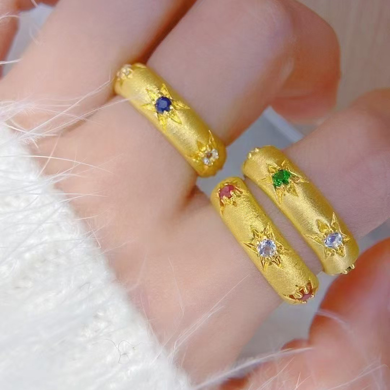黄金星星女款戒指999足金镶嵌锆石红玛瑙女戒5G工艺送女友老婆