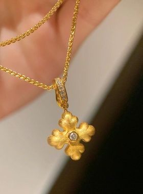 轻奢法式复古时尚拉丝胖嘟嘟鸢尾花项链镶钻吊坠高级感精致锁骨链