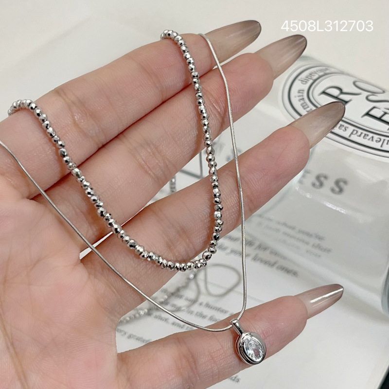 s925纯银项链女款时尚百搭双层锆石吊坠锁骨链个性精致高级感链坠