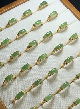 珠宝S925银镶和田碧玉戒指纯银小众设计高级感送妈妈