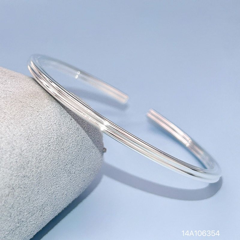 9999纯银手镯女小众设计实心开口光面时尚气质手环古法年轻款手饰