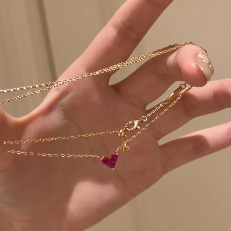 XBK红宝石爱心精致高级感设计百搭简约女链吊坠气质复古项链锁骨